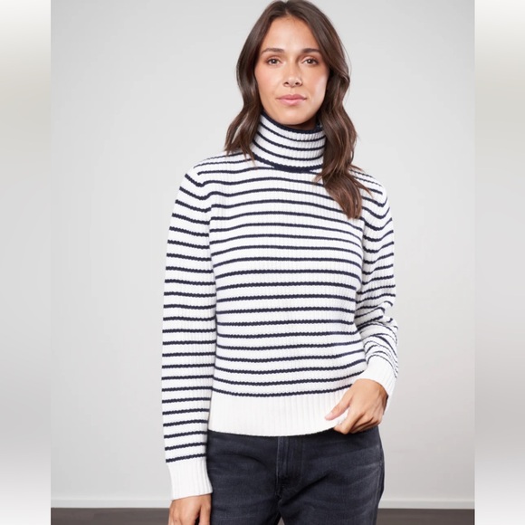 KULE ‘The Banks’ Striped Turtleneck Sweater In Cream And Navy - Picture 2 of 16